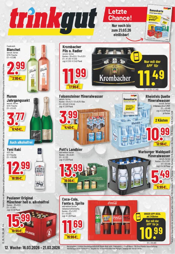 Trinkgut Angebote ab 16 März für das Trinkgut Prospekt in Gladbeck und Bottrop - Seite 1