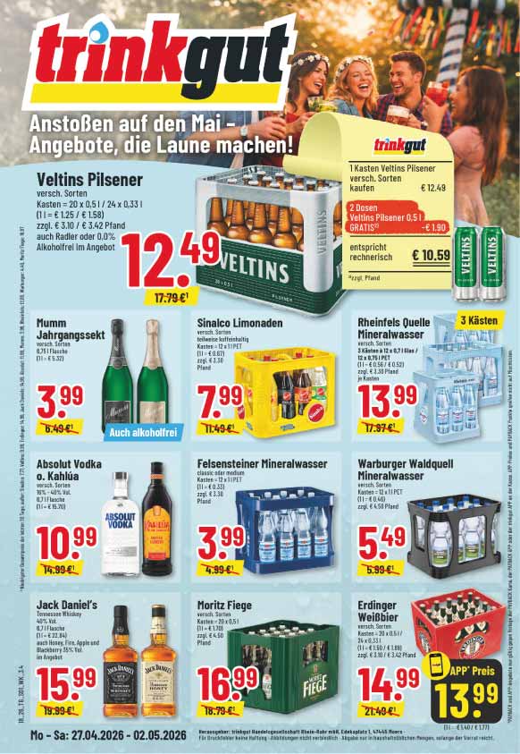 Trinkgut Angebote ab 26 April für das Trinkgut Prospekt in Gladbeck und Bottrop - Seite 1